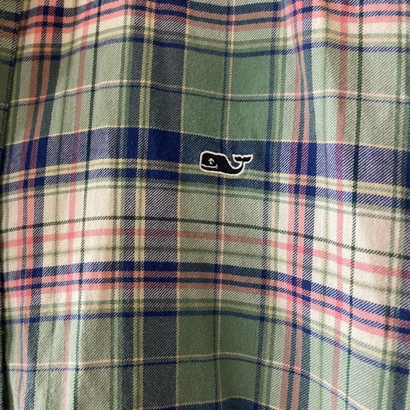 Vineyard Vines Pastel Green Pink Plaid Whale Shirt Mens XL 100% Cotton - Picture 4 of 4